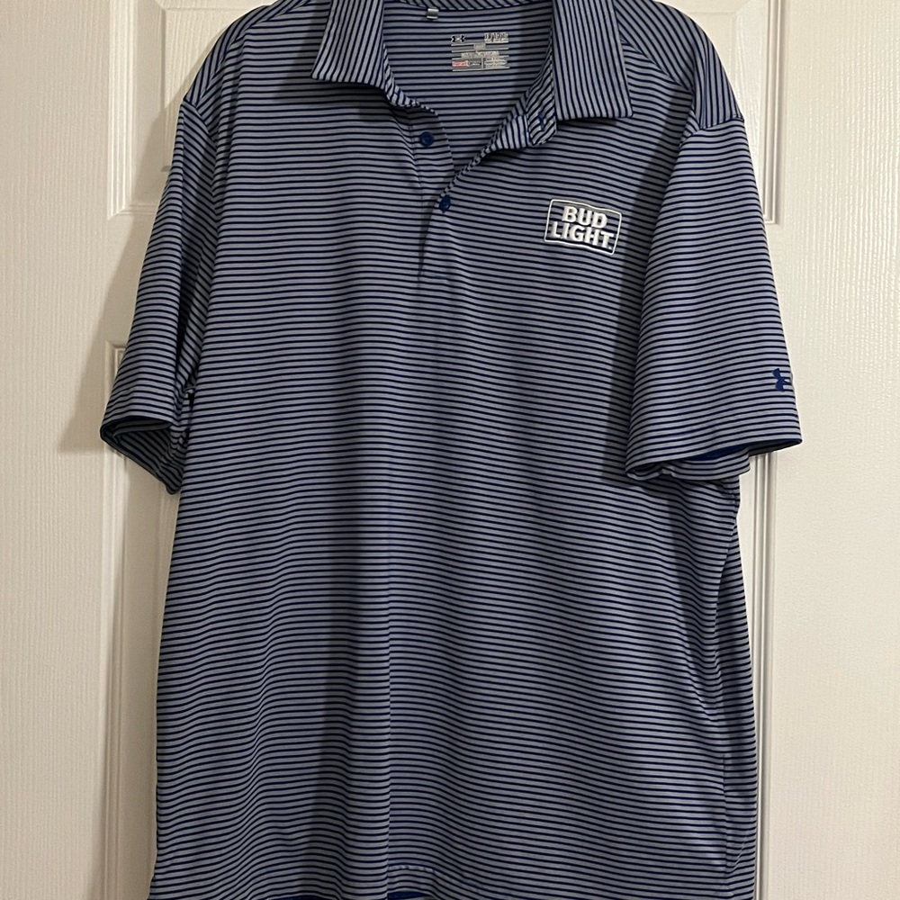 Under Armour Men's Gray and Blue Striped Bud Light Polo XL Tall